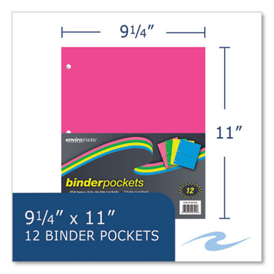 Binder Pocket, 9 w x 11 h, Assorted Colors, 144/Carton