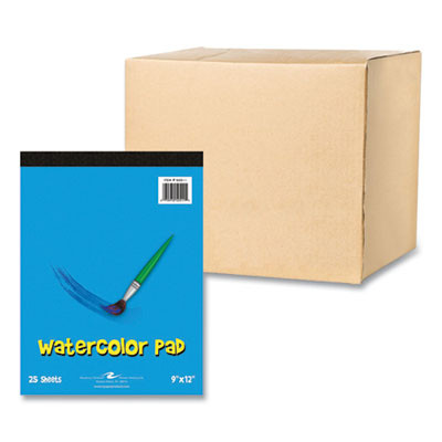 Kids Art Watercolor Notepad, Unruled, (25) White 9 x 12 Sheets, 24/Carton