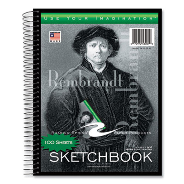 Sketch Book, 60 Lb Drawing Paper Stock, Black/Green/White Cover, (100) 11 x 8.5 Sheets, 12/Carton