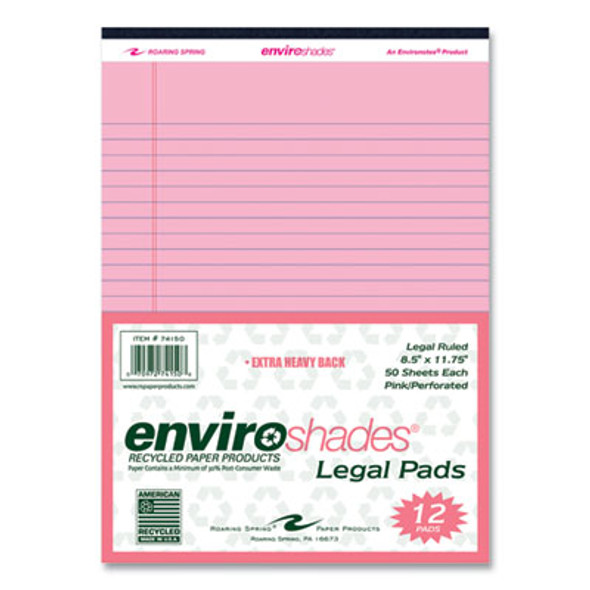 Enviroshades Legal Notepads, 50 Pink 8.5 x 11.75 Sheets, 36 Notepads/Carton