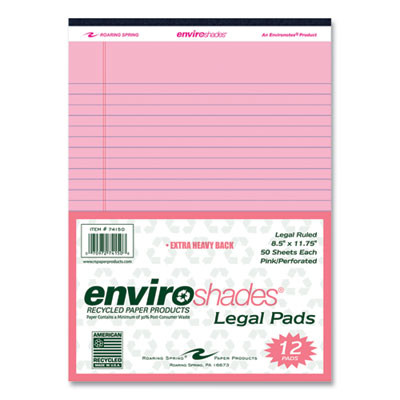 Enviroshades Legal Notepads, Wide/Legal Rule, (50) Pink 8.5 x 11 Sheets, 36/Carton