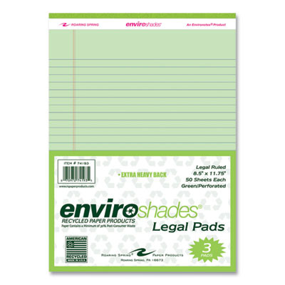 Enviroshades Legal Notepads, Wide/Legal Rule, (50) Green 8.5 x 11 Sheets, 72/Carton