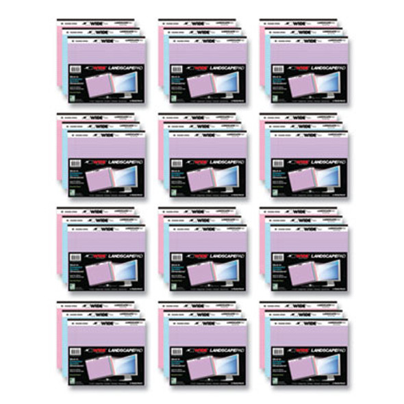 Wide Landscape Format Writing Pad, Medium/College Rule, 40 Assorted Colors 11 x 9.5 Sheets, 12/Carton