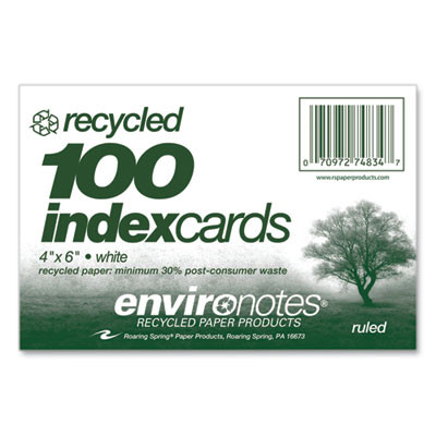 Environotes Recycled Index Cards, Narrow Ruled, 4 x 6, White, 100 Cards, 36/Carton
