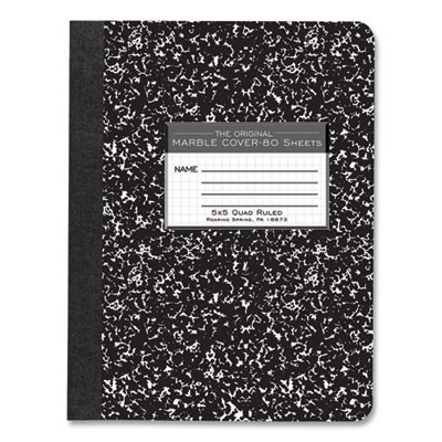 Hardcover Marble Composition Book, Quadrille Rule (5 Sq/In), Black Marble Cover, (80) 9.75 x 7.5 Sheets, 48/Carton