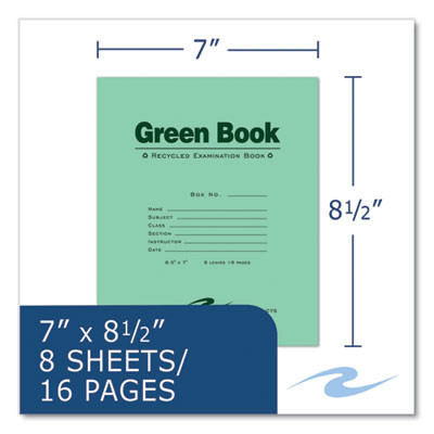 Recycled Exam Book, Wide/Legal Rule, Green Cover, (8) 8.5 x 7 Sheets, 600/Carton