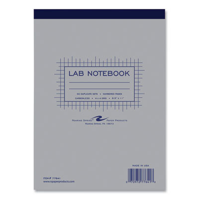 Lab And Science Two-Part Carbonless Notepad, Quadrille Rule (4 Sq/In), Gray Cover, (50) White/Blue 8.5 x 11 Sets, 24/Carton