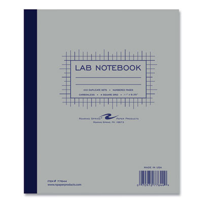 Lab And Science Two-Part Carbonless Notebook, Quadrille Rule (4 Sq/In), Gray Cover, (100) 11 x 9.25 Sheets, 5/Carton