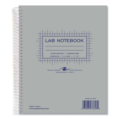 Lab And Science Two-Part Carbonless Notebook, Quadrille Rule (4 Sq/In), Gray Cover, (50) 11 x 9 Sheets, 12/Carton