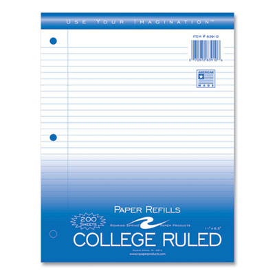 Loose Leaf Paper, 8.5 x 11, 3-Hole Punched, College Rule, White, 200 Sheets/Pack, 12 Packs/Carton