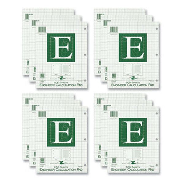 Engineer Pad, (0.5" Margins), Quad Rule (5 Sq/In, 1 Sq/In), 200 Light Green 8.5 x 11 Sheets/Pad, 12/Carton