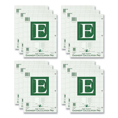 Engineer Pad, Data Format (0.5" Margin) And Quadrille Rule (5 Sq/In, 1 Sq/In), (200) Light Green 8.5 x 11 Sheets, 12/Carton