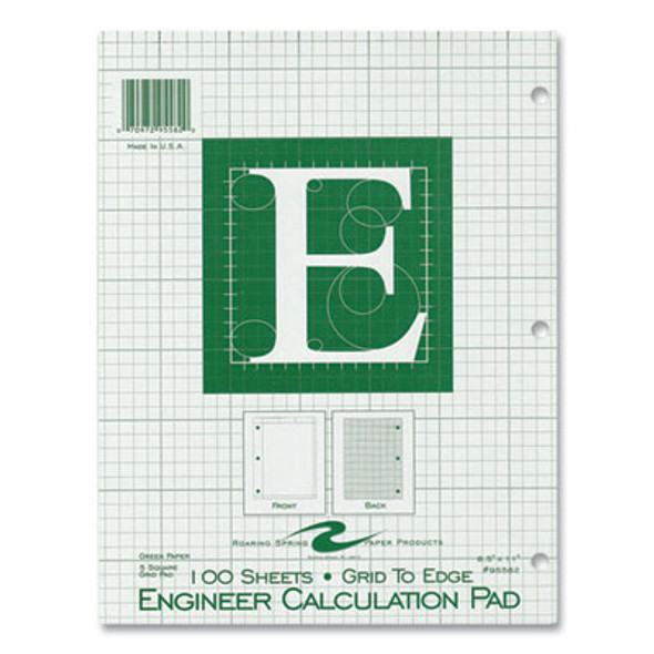 Engineer Pad, (1.25" Margin), Quad Rule (5 Sq/In, 1 Sq/In), 100 Light Green 8.5 x 11 Sheets/Pad, 24/Carton