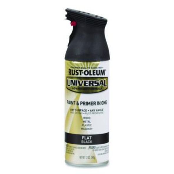 Universal Premium Spray Paint, Flat Black, 12 Oz Aerosol Can, 6/Carton
