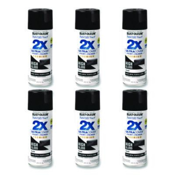 Painter's Touch 2X Ultra Cover Spray Paint, High Gloss Black, 12 Oz Aerosol Can, 6/Carton
