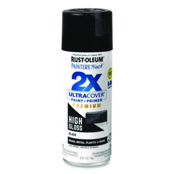 Painter's Touch 2X Ultra Cover Spray Paint, High Gloss Black, 12 Oz Aerosol Can, 6/Carton