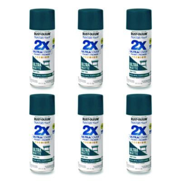 Painter's Touch 2X Ultra Cover Spray Paint, Ultra Matte Teal, 12 Oz Aerosol Can, 6/Carton