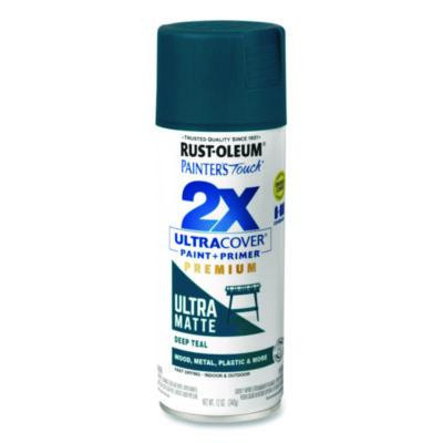 Painter's Touch 2X Ultra Cover Spray Paint, Ultra Matte Teal, 12 Oz Aerosol Can, 6/Carton