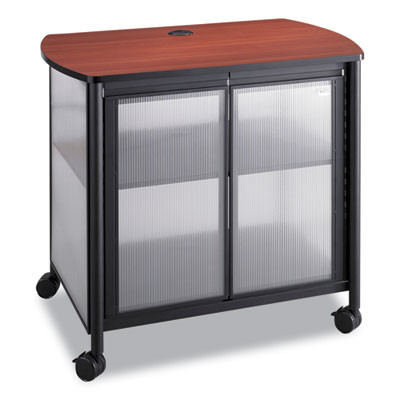 Impromptu Deluxe Machine Stand With Doors, Wood, 3 Shelf, 34.75 x 25.5 x 30.75, Cherry/White/Black