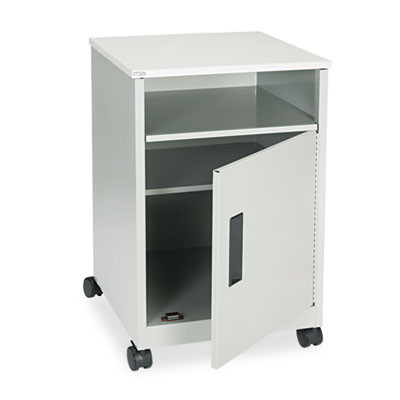 Steel Machine Stand With Open Storage Compartment, Wood, 4 Shelves, 1 Bin, 15.25 x 17.25 x 27.25, Gray
