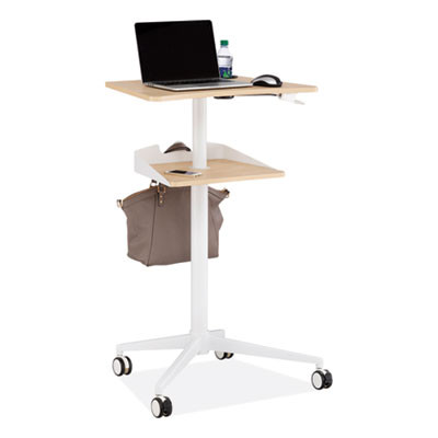 Vum Mobile Workstation, 25.25" x 19.75" x 35.5" To 47.75", Natural/White