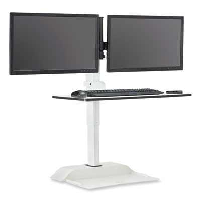 Soar Electric Desktop Sit/Stand Dual Monitor Arm, For 27" Monitors, White, Supports 10 Lbs