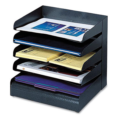 Steel Horizontal-Tray Desktop Sorter, Five Sections, Letter Size Files, 12" x 9.5" x 11.25", Black