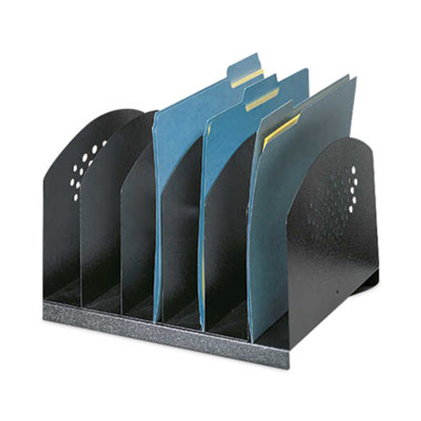 Steel Vertical-Rack Desktop Sorter, Six Sections, Letter Size Files, 12.25" x 11.25" x 8", Black