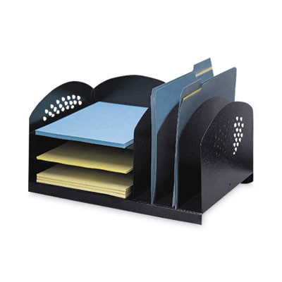 Steel Combo Desktop Sorter With Three Horizontal And Three Vertical Sections, Letter Size Files, 16.25 x 11.25 x 8.25, Black