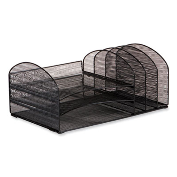 Onyx Mesh Desk Organizer With Three Horizontal And Upright Sections, Letter Size Files, 19.62 x 11.32 x 8.5, Black