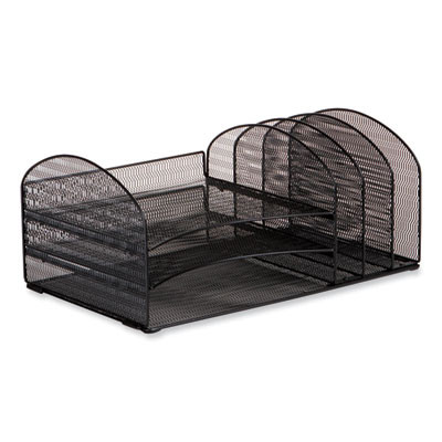 Onyx Mesh Desk Organizer With Three Horizontal And Upright Sections, Letter Size Files, 19.62 x 11.32 x 8.5, Black