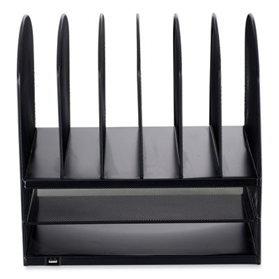 Powered Onyx Desk Organizer With 2 Horizontal And 6 Upright Sections, Letter Size Files, 13.5 x 11.5 x 13, Black