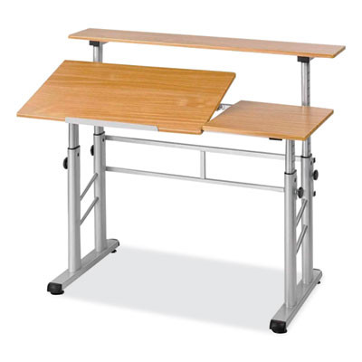 Height-Adjustable Split Level Drafting Table, Rectangular/Square, 47.25 x 29.75 x 26 To 37.25, Medium Oak