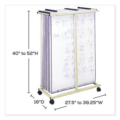 Mobile Vertical File, 12 Hanging Clamps, 39.25w x 16d x 52h, Tan
