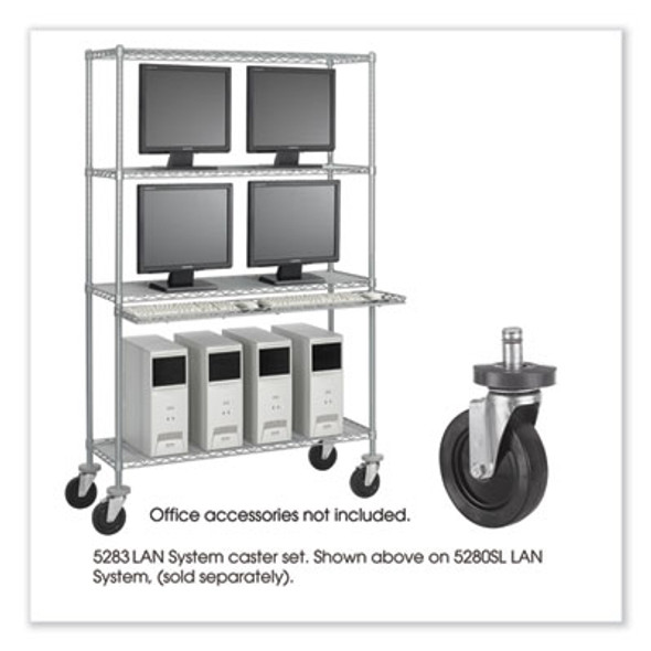 Caster Kit For Safco Task Master Industrial Shelving Units, Black, 4/Set (2 Locking)