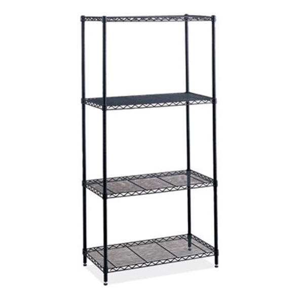 Industrial Wire Shelving, Four-Shelf, 36w x 24d x 72h, Black