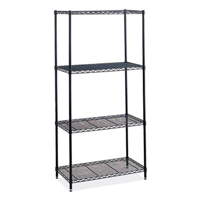 Industrial Wire Shelving, Four-Shelf, 36w x 24d x 72h, Black