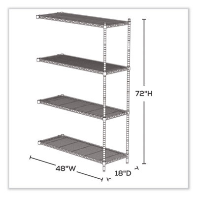 Industrial Add-On Unit, Four-Shelf, 48w x 18d x 72h, Steel, Metallic Gray