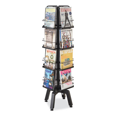 Onyx Mesh Rotating Magazine Display, 16 Compartments, 18.27w x 18.27d x 58.55h, Black