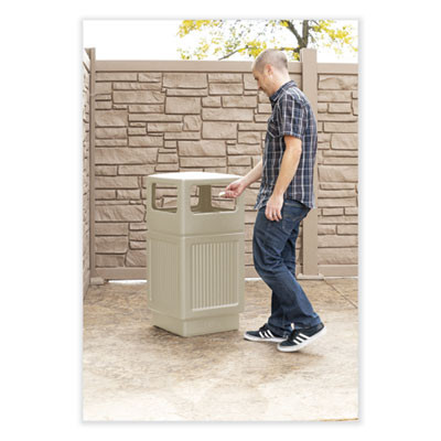 Canmeleon Recessed Panel Receptacles, Side-Open, 38 Gal, Polyethylene, Tan