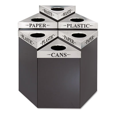 Trifecta Waste Receptacle, 38" High Base, Steel, Black