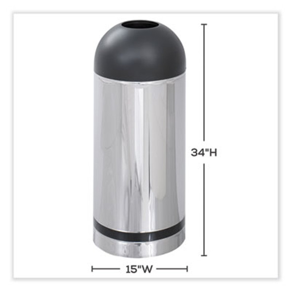 Waste Receptacle, 15 Gal, Steel, Stainless Steel/Black