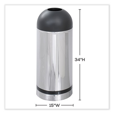 Waste Receptacle, 15 Gal, Steel, Stainless Steel/Black