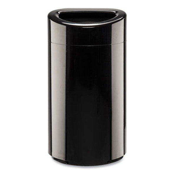 Open Top Oval Waste Receptacle, 14 Gal, Steel, Black