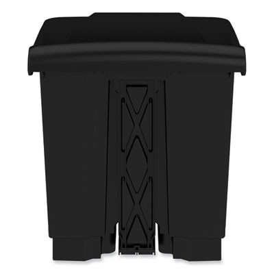 Plastic Step-On Receptacle, 8 Gal, Metal, Black