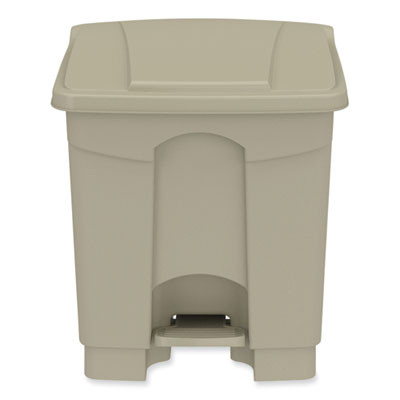 Plastic Step-On Receptacle, 8 Gal, Metal, Tan