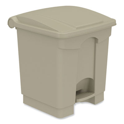 Plastic Step-On Receptacle, 8 Gal, Metal, Tan