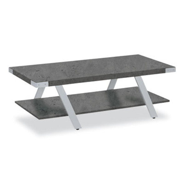 Coffee Table, Rectangular. 48 x 23.75 x 16, Stone Gray Top, Silver Base