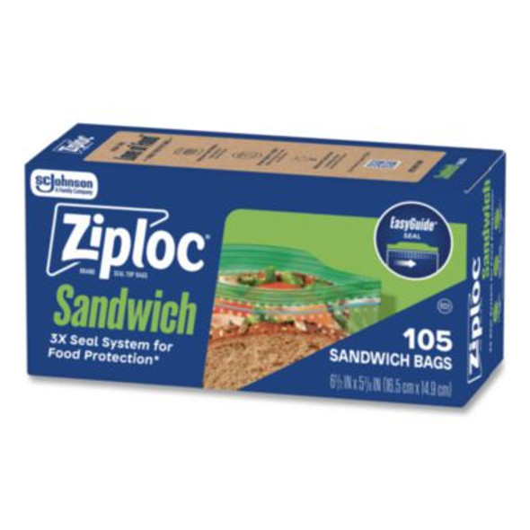 Resealable Sandwich Bags, 6.5" x 5.88", Clear, 105 Bags/Box, 12 Boxes/Carton