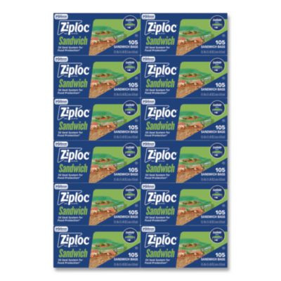 Resealable Sandwich Bags, 6.5" x 5.88", Clear, 105 Bags/Box, 12 Boxes/Carton